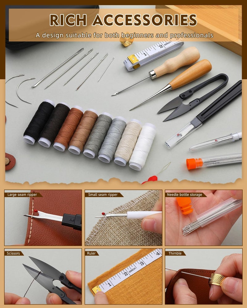 BAGERLA Upholstery Repair Kit, 50 Pcs Heavy Duty Sewing Kit with 8 Colors Thread 32 Pcs Upholstery Needles, Sewing Awls for Hand Stitching Car Sofa Shoe Backpack Craft DIY - Image 5